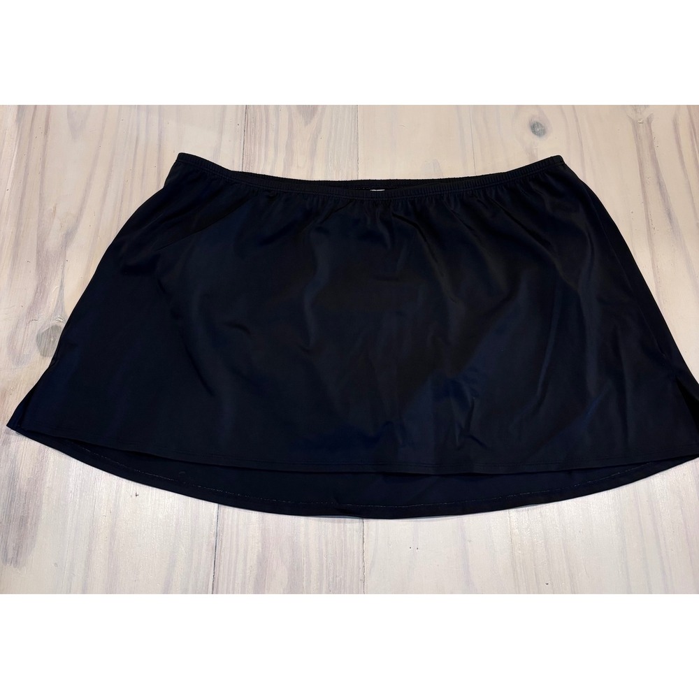 Cacique Swim Skirt Womens 20 Black Solid Skirtini Bottom Attached Brief Plus Sz
